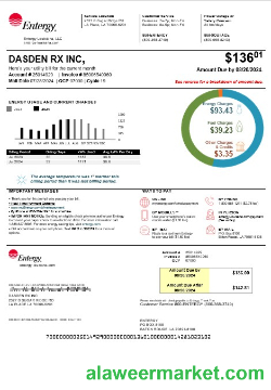 USA Louisiana Entergy business utility bill template in Word and PDF formats, version 2